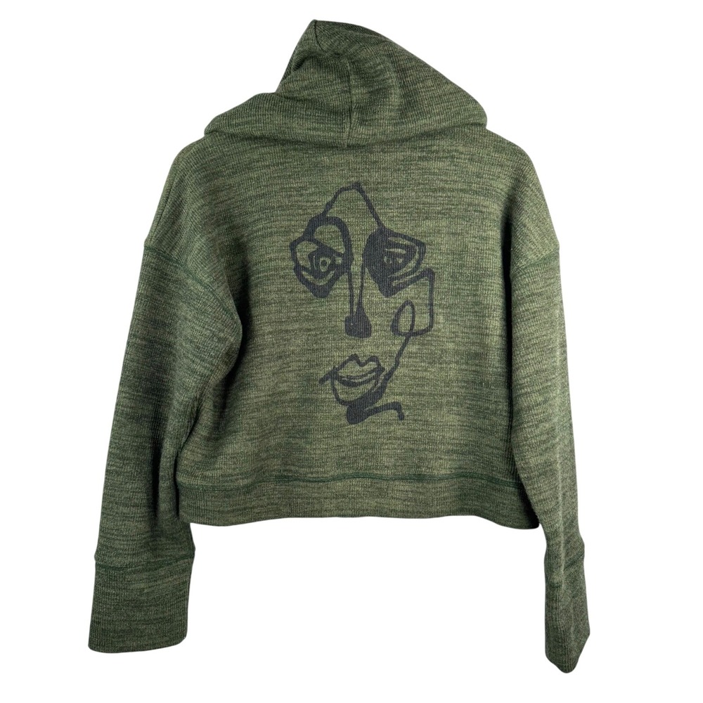 Gershon Bram oversized Green Knit Abstract Face Graphic Zip Up‎ Hoodie 90s sz S